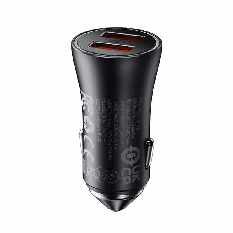 Baseus Golden Contactor Max auto punjač, 2x USB, 60W (siv)