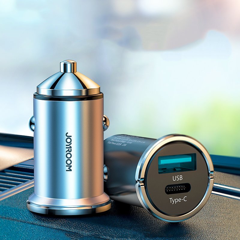Joyroom mini dual port USB Type C / USB 20 W 5 A punjač za automobil Power Delivery Quick Charge 3.0 AFC SCP