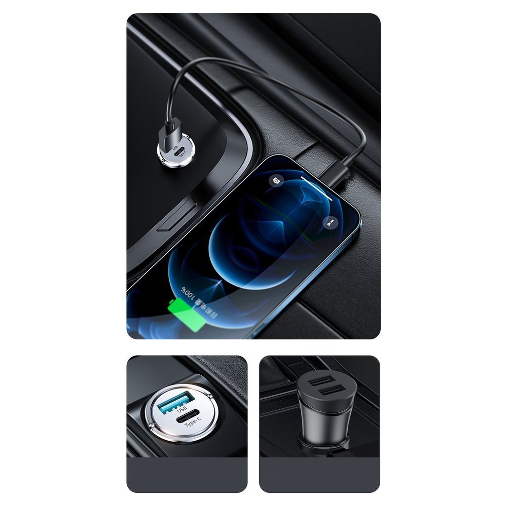 Joyroom mini dual port USB Type C / USB 20 W 5 A punjač za automobil Power Delivery Quick Charge 3.0 AFC SCP