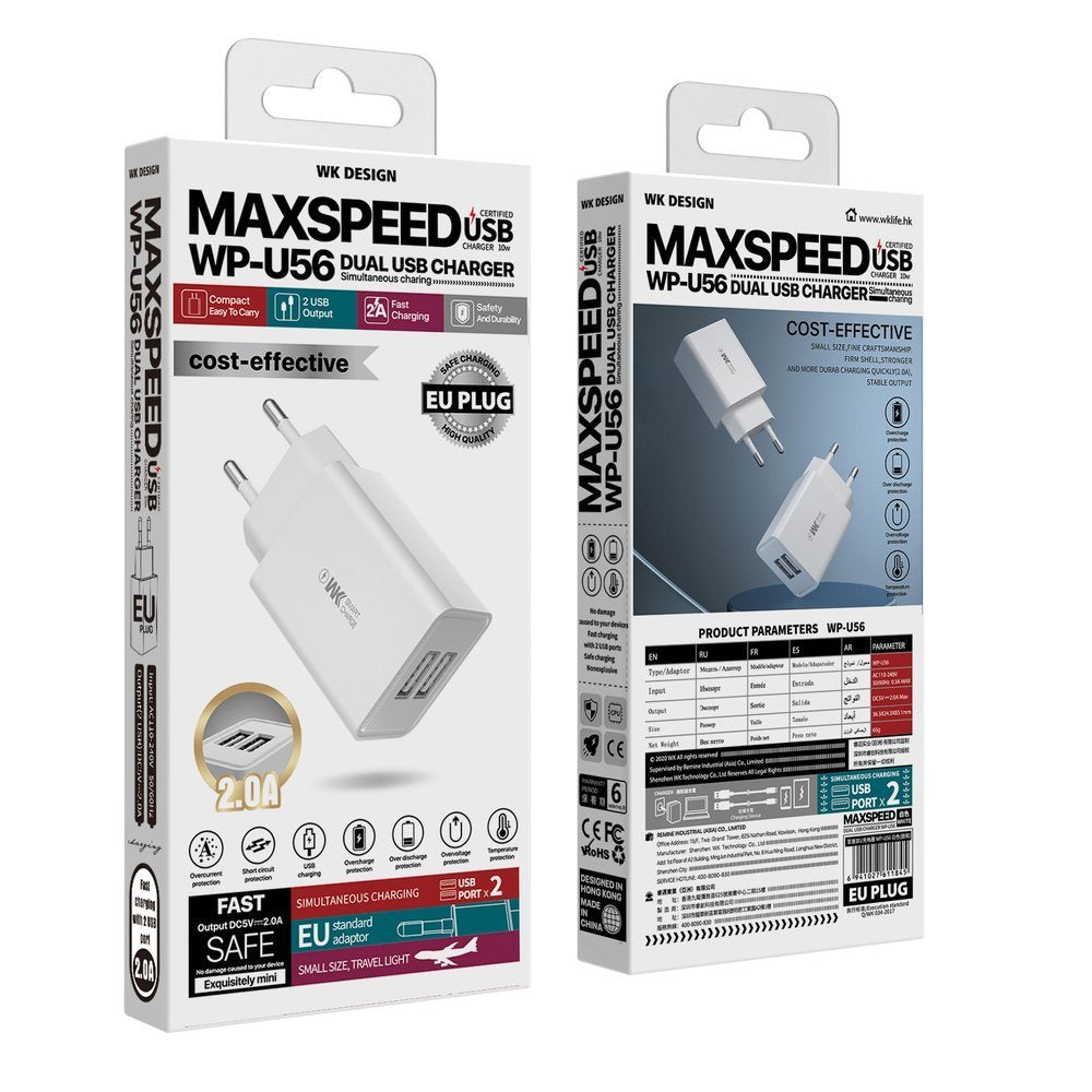 WK Design zidni USB punjač 2x USB 2 A WP-U56
