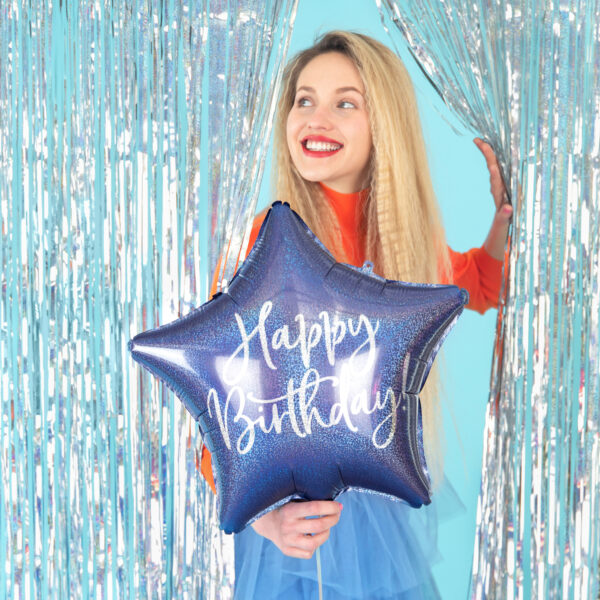 Folija balon zvijezda plava Happy Birthday 40cm