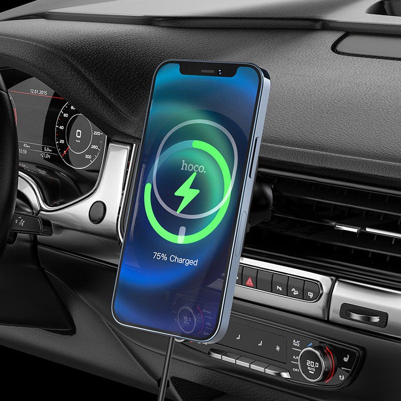 HOCO - Držač za automobil (CA90 Powerful) s magnetskim držačem, bežičnim punjenjem, 15 W za ventilacijski otvor - crni