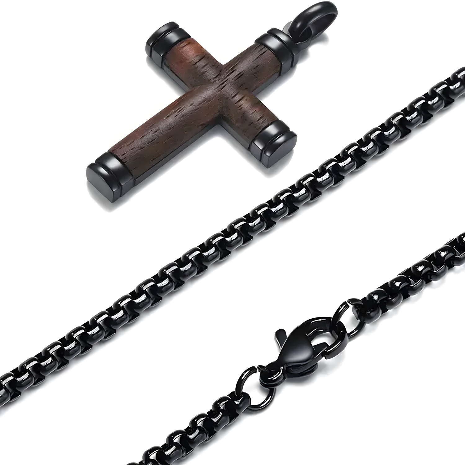 Muška Ogrlica s Križem WD-38747 - Smeđa / Crna / 62cm KP38747