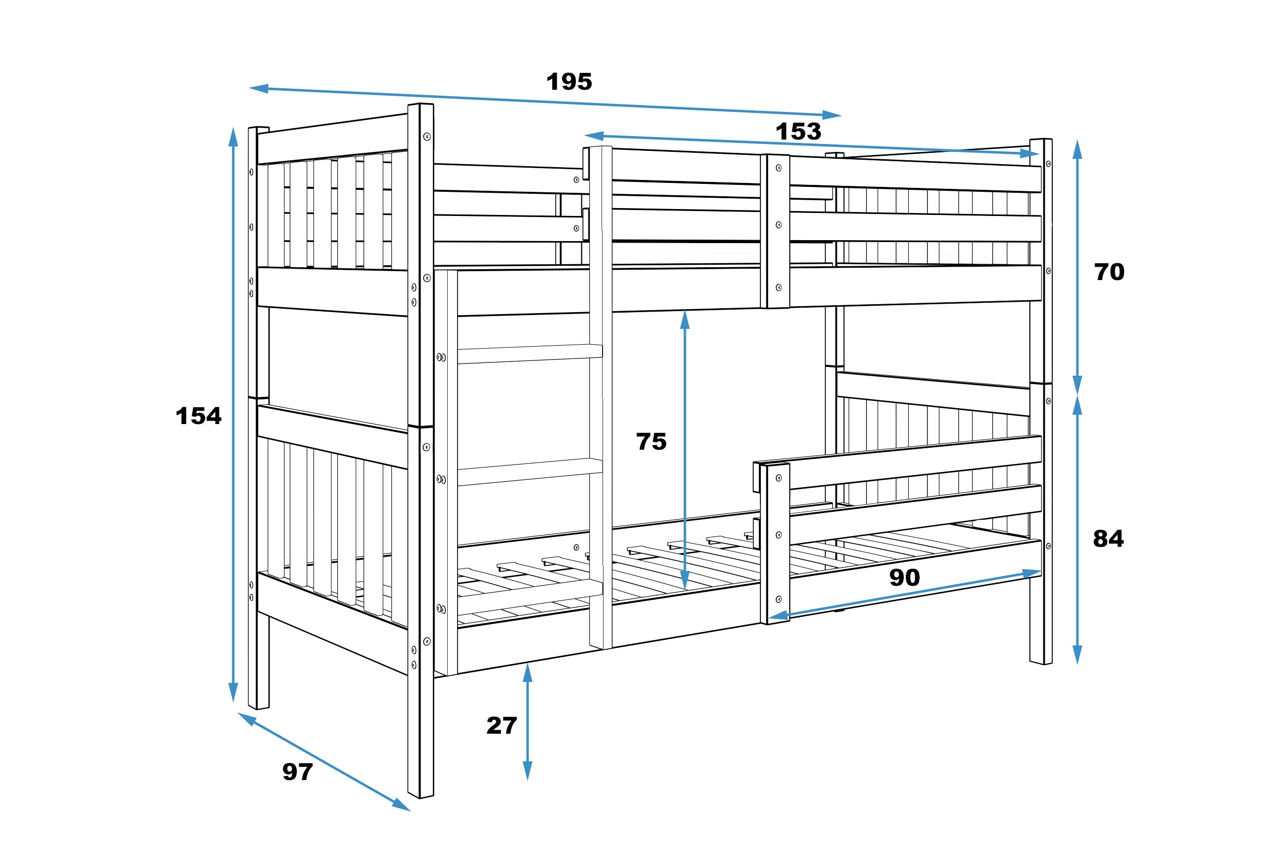 Krevet BMS Kacper na kat 190x90 cm, PINE
