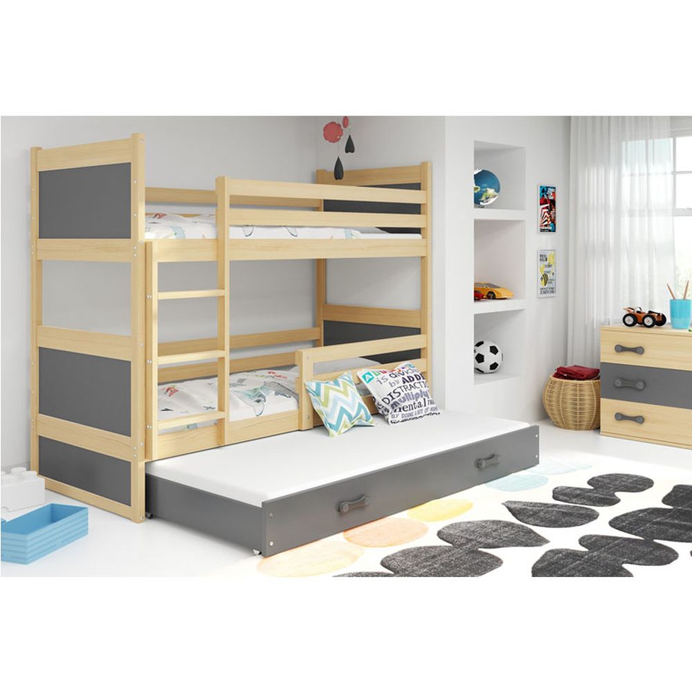 Krevet BMS Rico na kat za 3 osobe 200x90 cm, PINE grafit