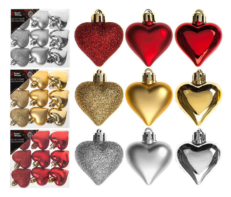 Kuglice za bor,  UKRAS Srca Red/Gold/Silver 9/1 Srebrna