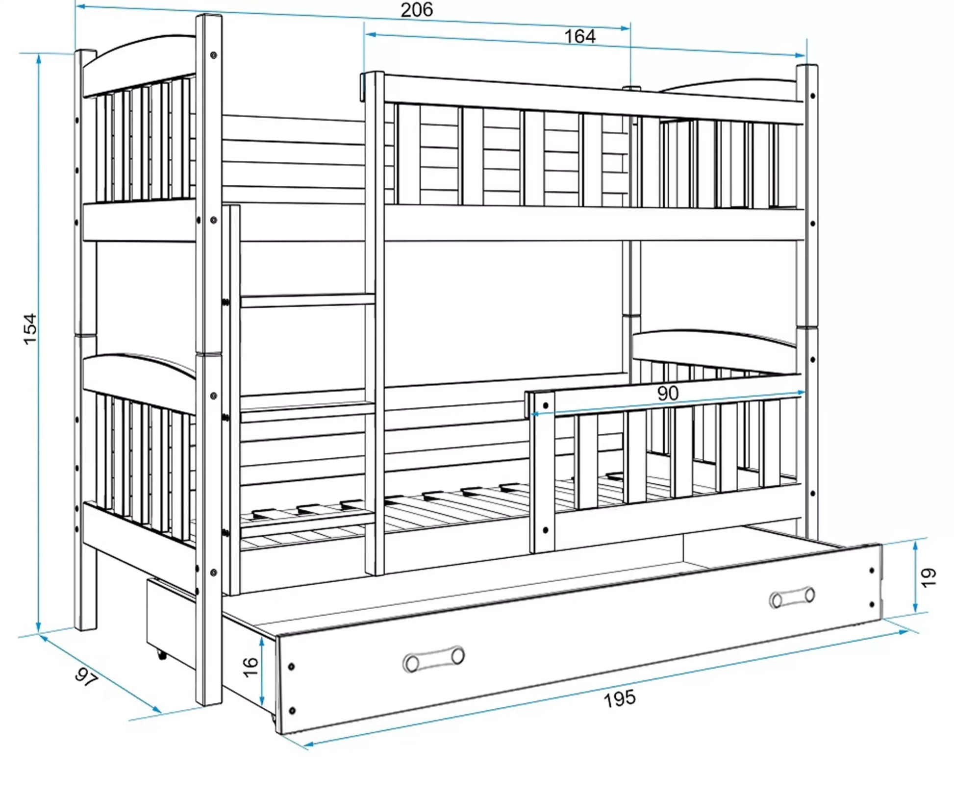 Krevet BMS Kubus na kat + ladica 200x90 cm, PINE