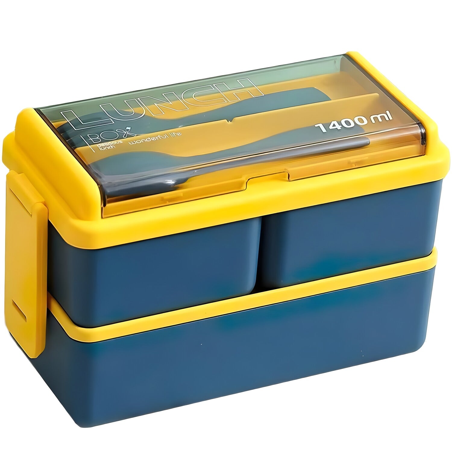 Dvojakni lunchbox, posuda za hranu - Plava / Žuta / 1400ml KP38298