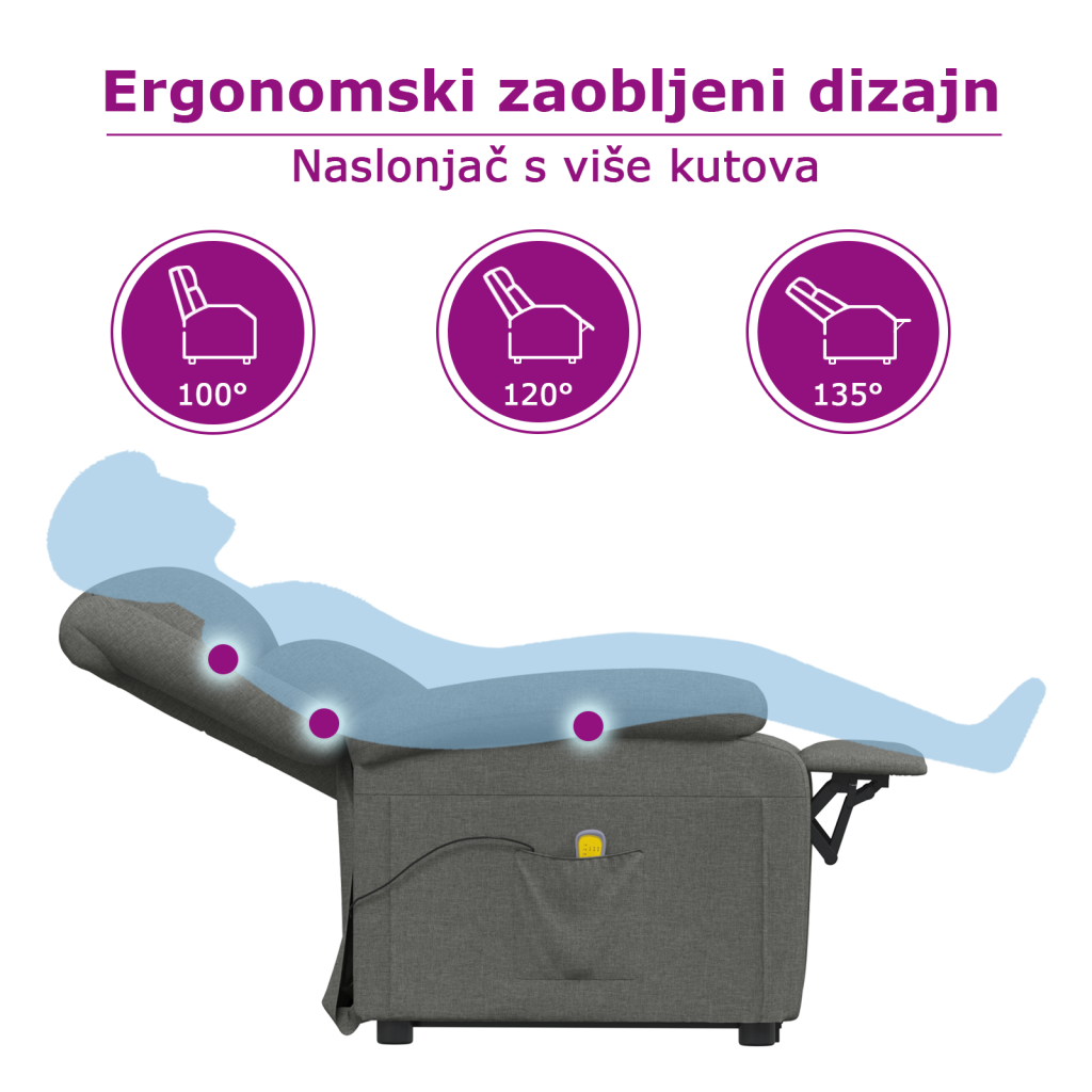 Masažna fotelja od tkanine tamnosiva