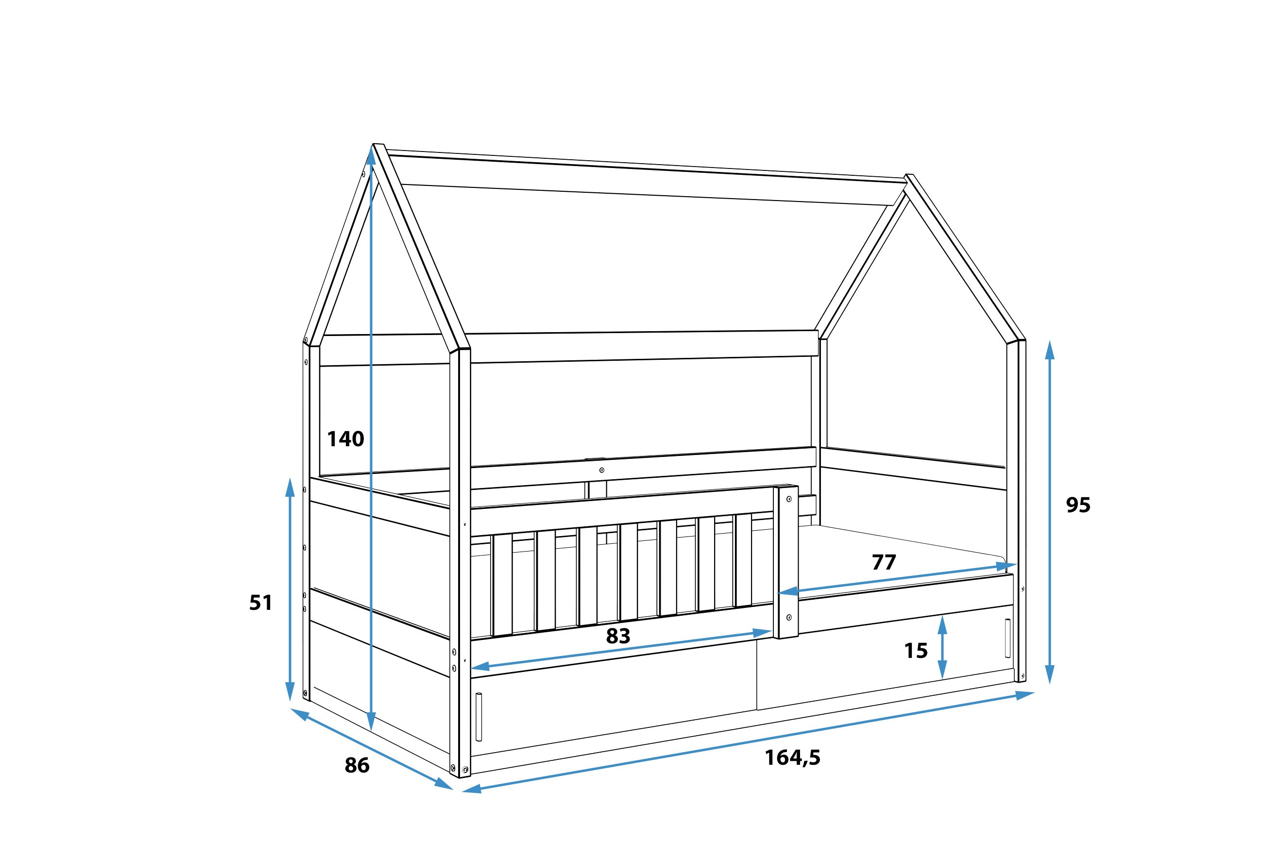 Krevet BMS Smart 2 Domek sa spremištem 160x80 cm PINE