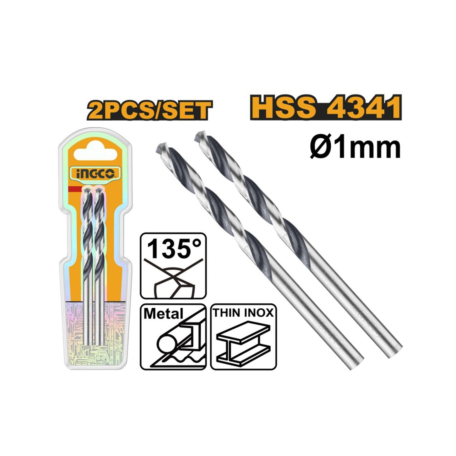 Svrdlo HSS 1mm - 2kom set DBT1200014 INGCO DIN 338