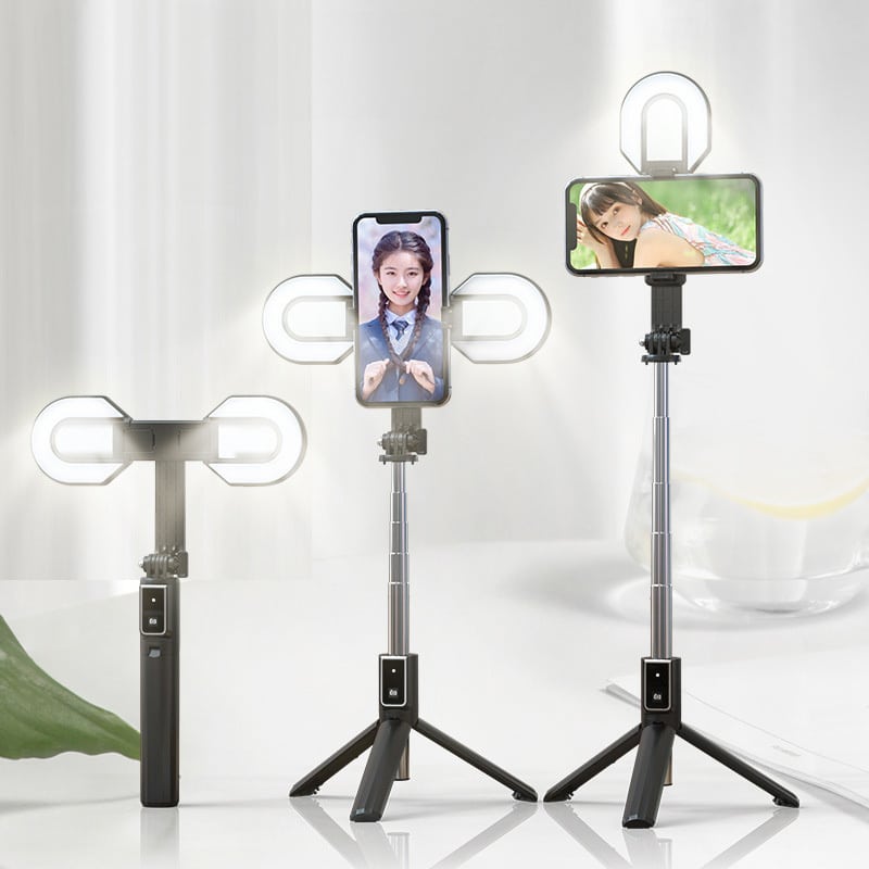 SELFIE STICK MINI - S ODVOJIVIM BLUETOOTH DALJINSKIM UPRAVLJAČEM STATIVOM I 2 LED SVJETLA - P40S-M CRNI