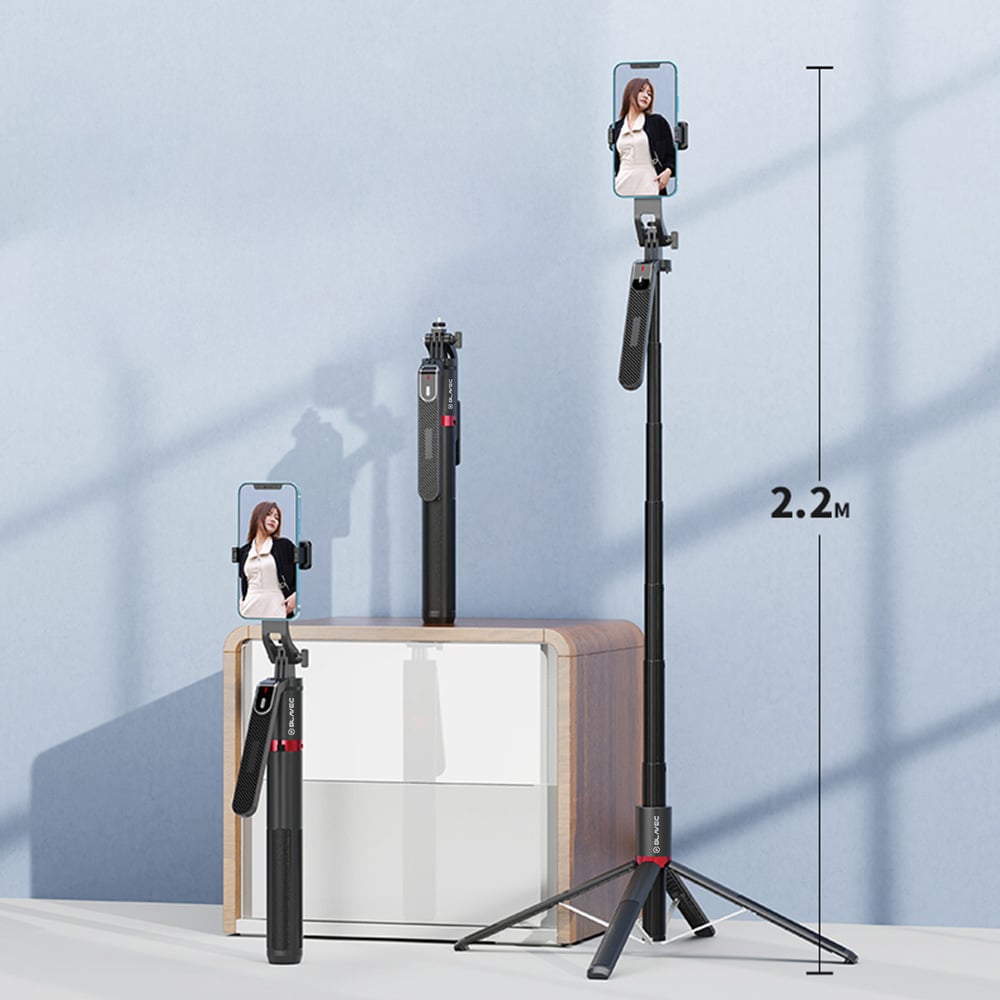 Blavec Selfie Stick Aluminium Fusion P08 tronožac + daljinski upravljač + 1 lampa - 220 cm -crni