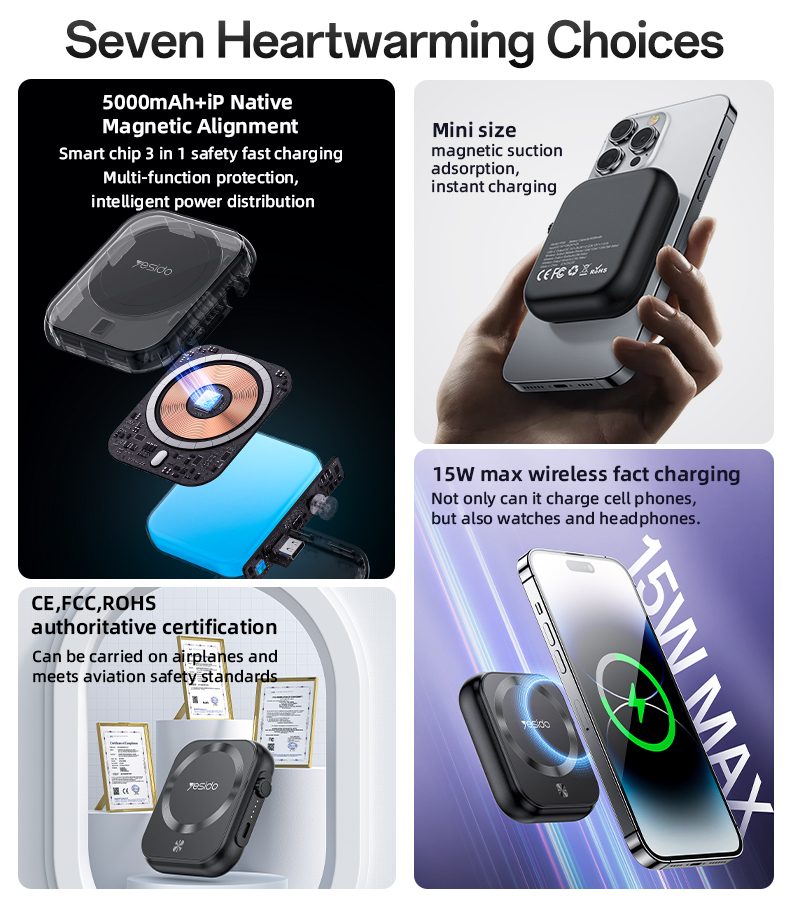 Power bank 5000mAh YP59 3 u 1 -Type - C - magnetski - indukcijski 15W crni