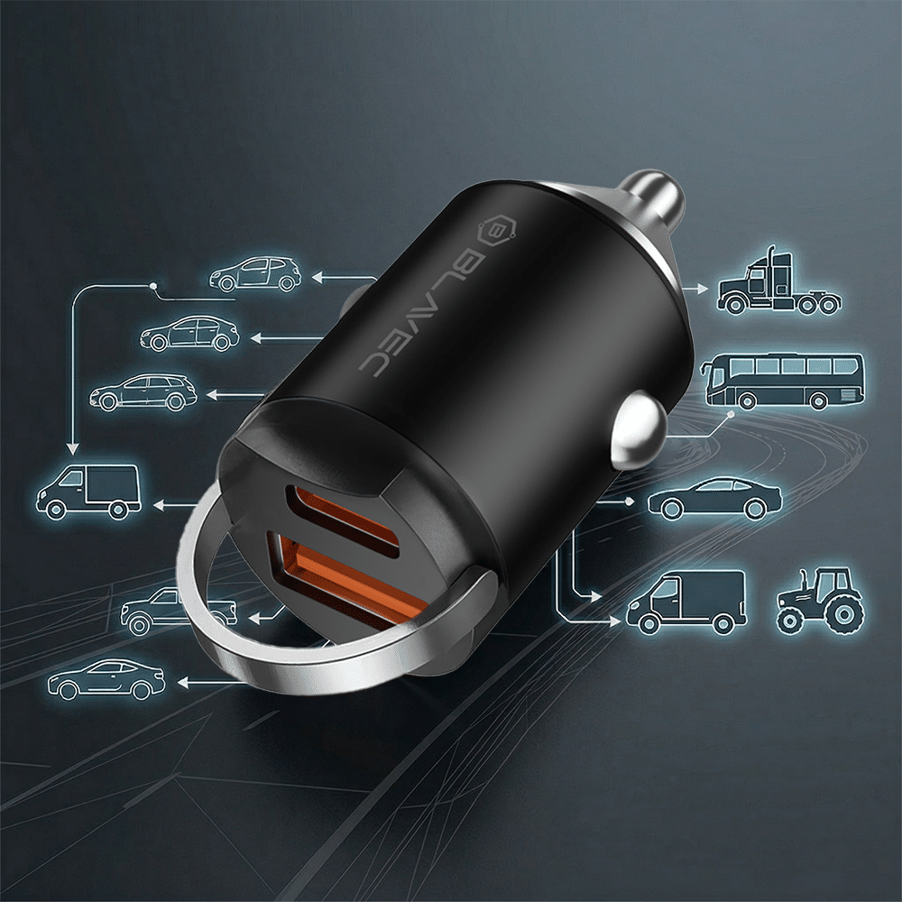 Auto punjač Blavec Aero - USB + Type - C - QC 3.0 18W PD 30W s Type - C na Type - C kabelom
