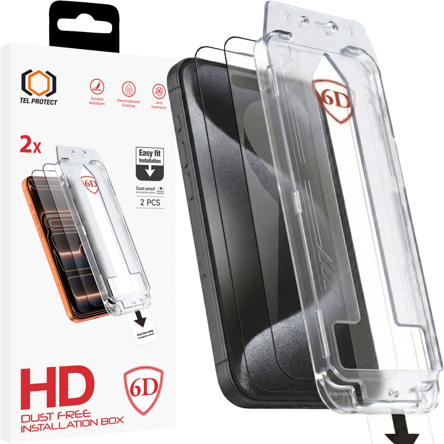 Tel Protect Dust-Free Easy Fit Full Glue 6D kaljeno staklo za iPhone 16 Pro Max crno – 2 komada