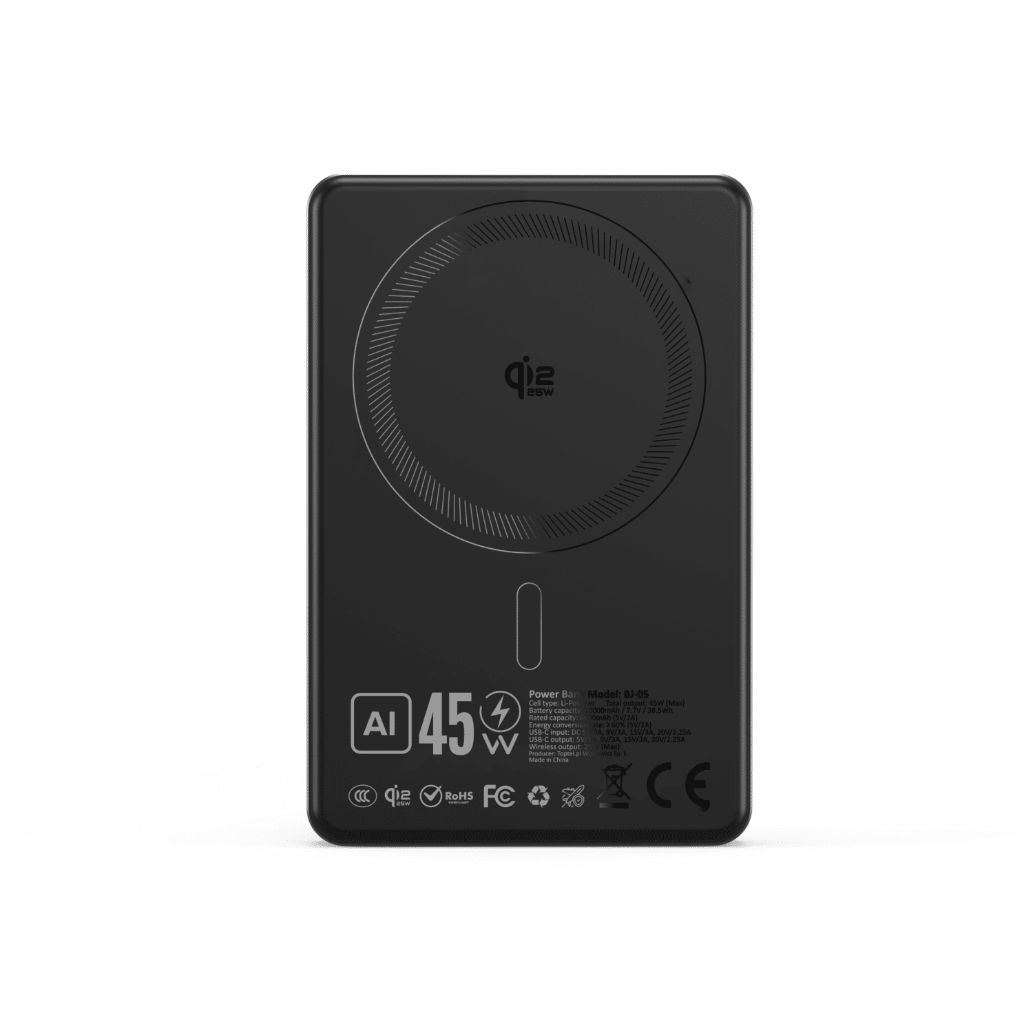 Power Bank 10000mAh Ultra Fast 16mm - Tip C - Qi2.2 25W + PD 45W magnetska indukcija Magsafe 2 u 1 crna