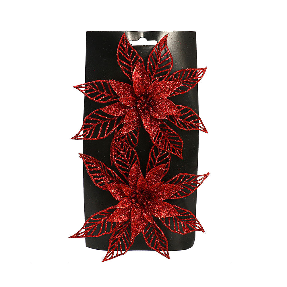 Ukrasni gliter cvijet sa zakačkom 16 cm✨  Crvena