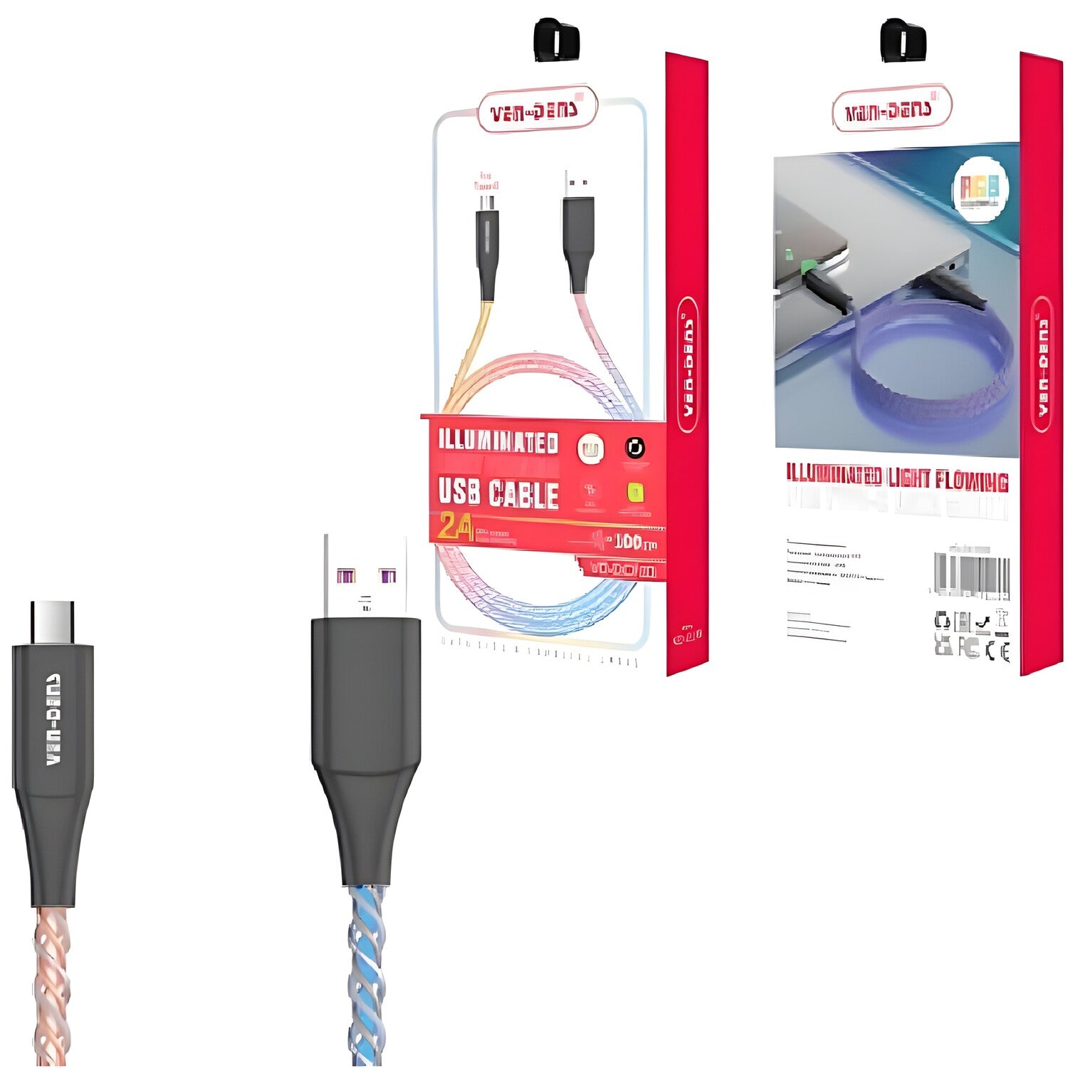 Osvijetljeni Light Flowing kabel USB na Type - C - 2A Brzonavijajući kabel - 1m - Višebojni KP34006