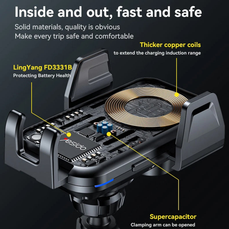 Bežični auto punjač Yesido C312 15W 1.67A crni
